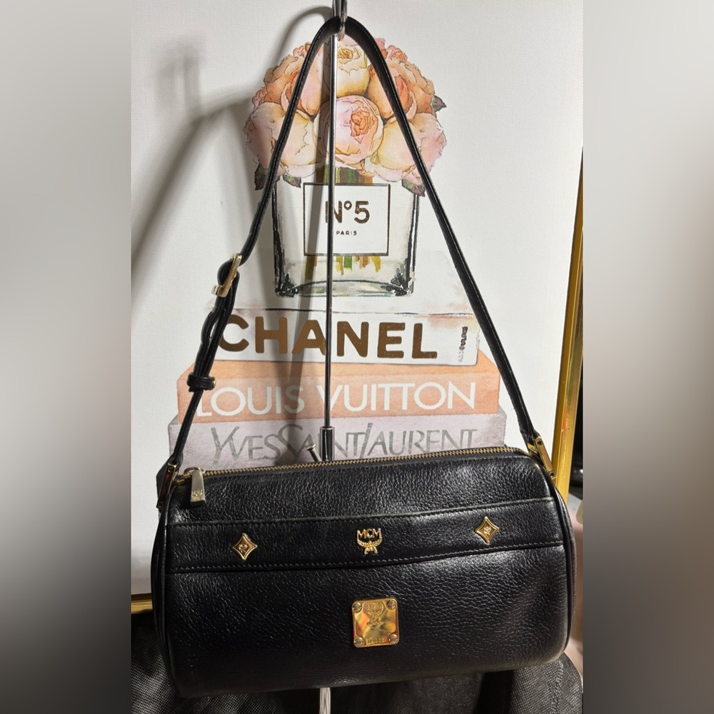 MCM Black Bag with Gold Accents. EUC